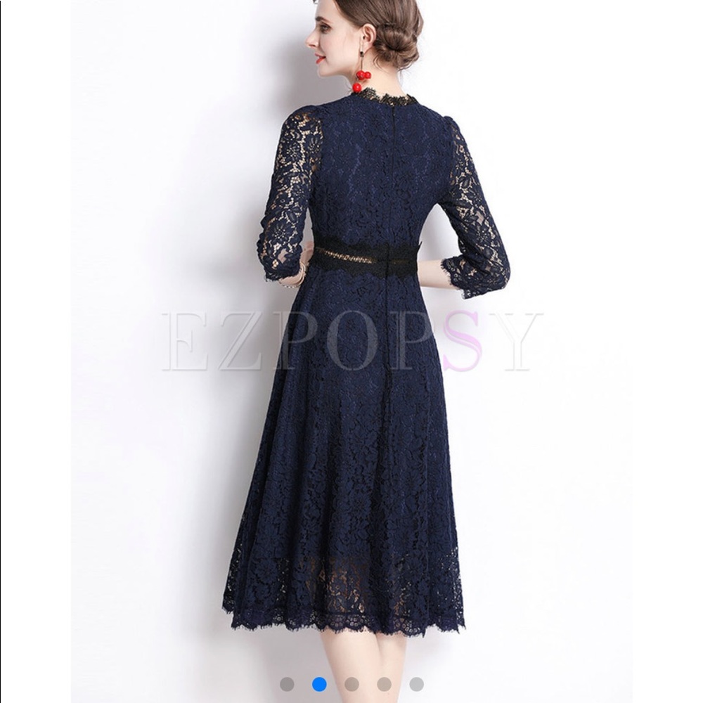 New w/o tags Mock Neck Openwork Lace Midi Dress